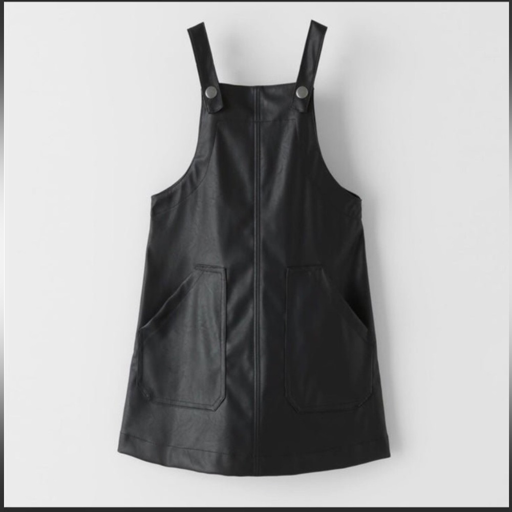 Zara Black Faux Leather Pinafore Dress